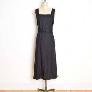 vintage 90s dress Ines de la Fressange black linen rayon wrap midi simple L 40